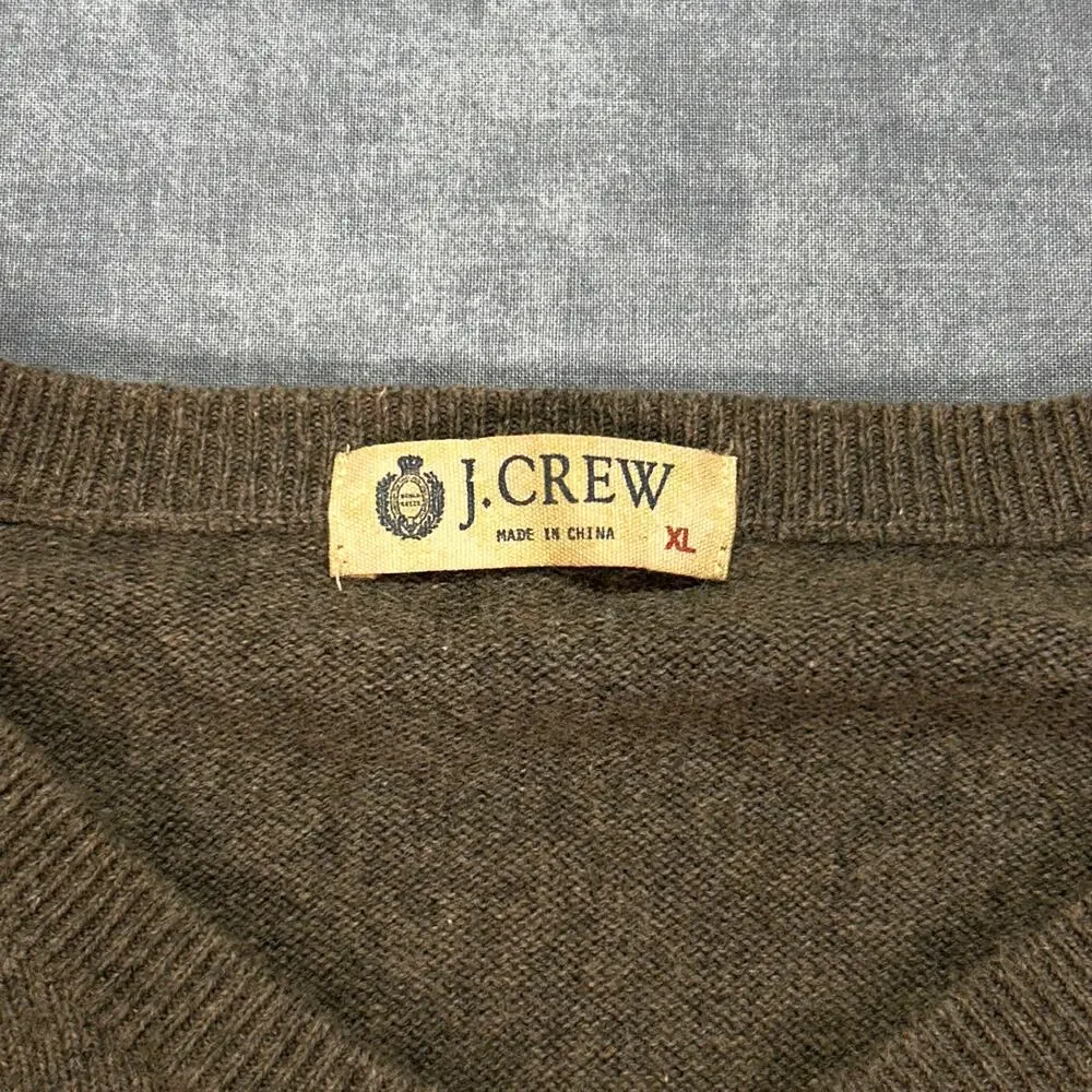 J.Crew Mens XL Cotton Cashmere V Neck Sweater Brown knit Preppy 86055